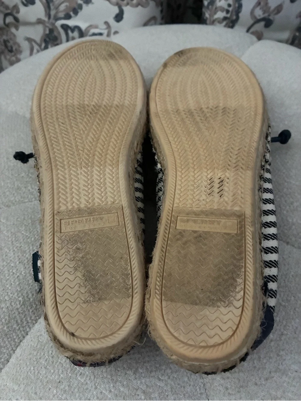 Sperry Striped Lace-Up Espadrille Flats in Navy and White